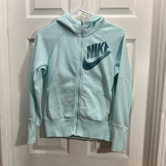 Nike Other - Nike Kids Light Aqua Zip Hoodie with Navy Swoosh